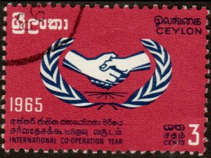 Ceylon 386 - Used - 3c Intl. Cooperative Year (1965) (cv $1.25)