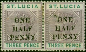 St Lucia 1891 1/2d on 3d Dull Mauve & Green SG53 Fine MM Pair