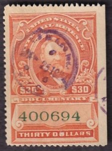 US R246 (used) $30 Ulysses S. Grant, dp org with grn numerals (1917)