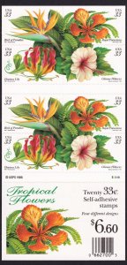 Scott #3313b Tropical Flowers Booklet of 20 Stamps - MNH P#S62544