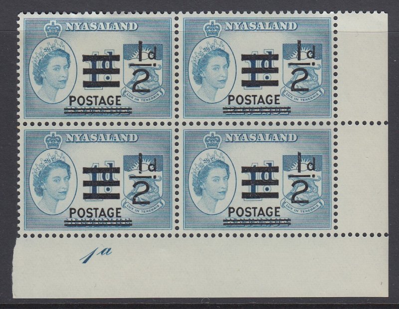 Nyasaland, Scott 112 (SG 188), MNH plate block