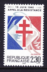 France 2225 MNH 1990 De Gaulle's Call for French Resistance 50th Anniversary