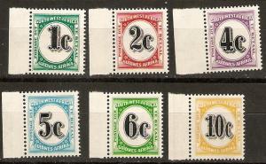 1961 South West Africa Scott J96-J101 Postage Due MNH