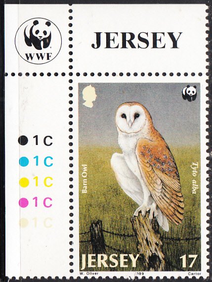 Jersey 1989 MNH Sc #510 17p Barn Owl WWF Corner margin copy