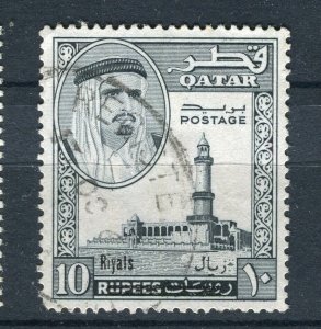 QATAR; 1966 early Sheikh Ali Al Thani RIYAL Surcharged issue fine used 10/10R.