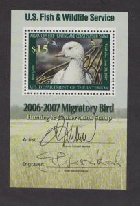 RW73b - Federal Duck Stamp. Mini Sheet Of 1. Dual Signatures. MNH. OG. #02 RW73b