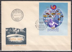 Hungary, Scott cat. 3127. Seoul Olympics s/sheet. Tennis. First day cover. ^