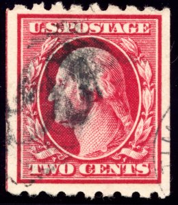 US 391 2c 1910 George Washington perf 8.5 vertical coil F-VF used