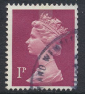 GB  Machin 1p X845  1 Center Phosphor band  Used  SC#  MH23 see scan and details