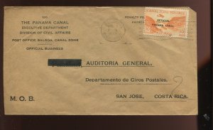 Canal Zone CO2 Airpost Official Used on OB Penalty Cover to Costa Rica CZ MOB13