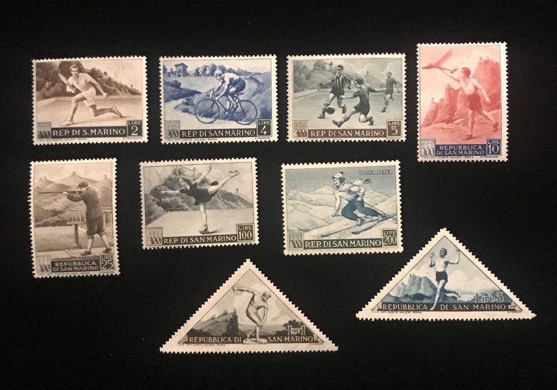 San Marino, Scott 327-334 & C90, MH, complete set of 9