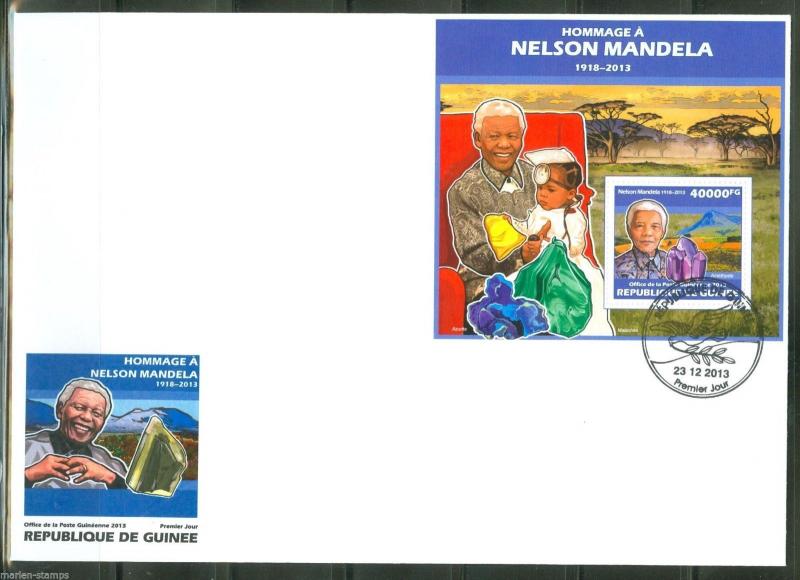 GUINEA   2014 HOMMAGE TO NELSON MANDELA  SOUVENIR SHEET  FIRST DAY COVER