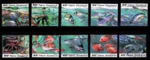 New Zealand Scott 1170-1179 Used Fish set