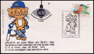 INDIA - 1998 1st WORLD CUP CRICKET OF THE BLIND SPECIAL COVER WITH SPECIAL CANCL