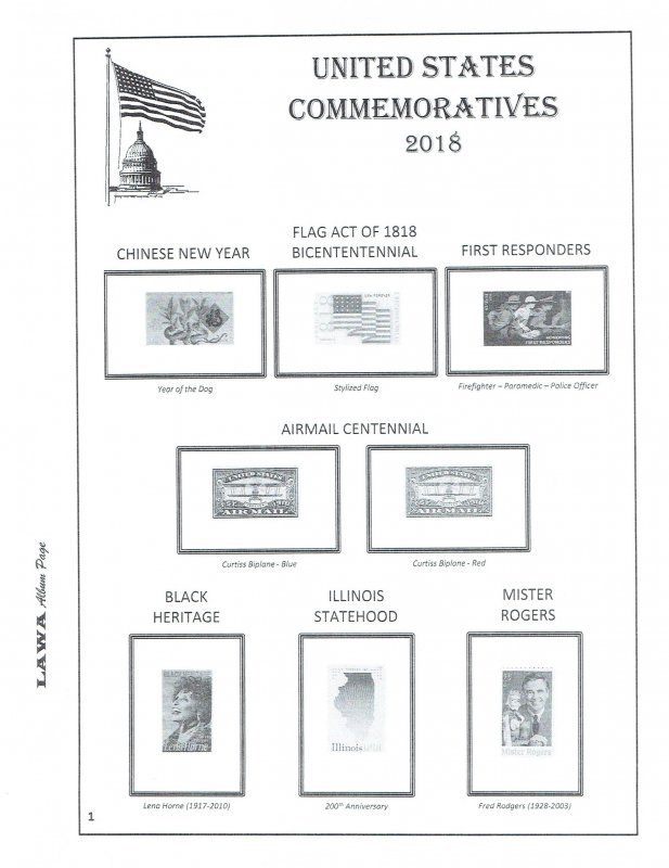 2018 US COMMEMORATIVE  ISSUES SUPPLEMENT – LAWA Album Pages