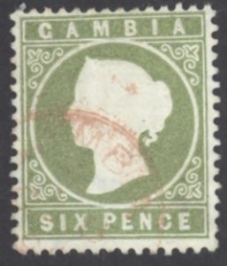 Gambia Sc# 18a Used 1886 6p pale olive green Queen Victoria 