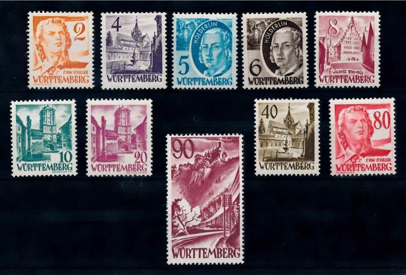 [69488] Germany French Occ. 1948 Wurttemberg Pers Landscapes New Colors Val MNH