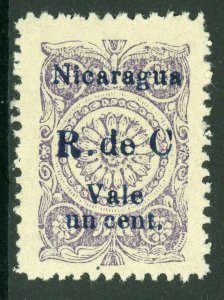 Nicaragua 1922 Postal Tax 1¢ Violet (No Period after C) Scott RA18v Mint W977