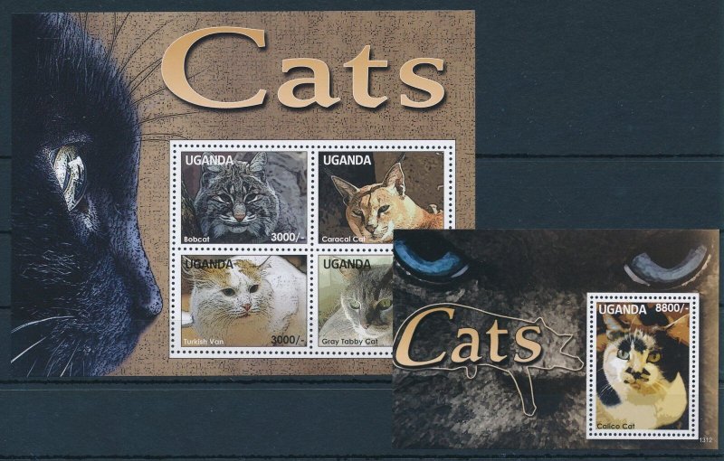 [110647] Uganda 2014 Pets cats tabby bobcat with souvenir sheet MNH