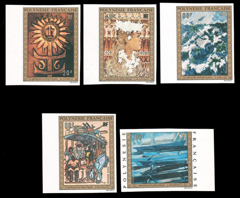 FRENCH POLYNESIA 1973 POLYNESIAN PAINTINGS IMPERF SET MNH #C100-C104 and CVMa...