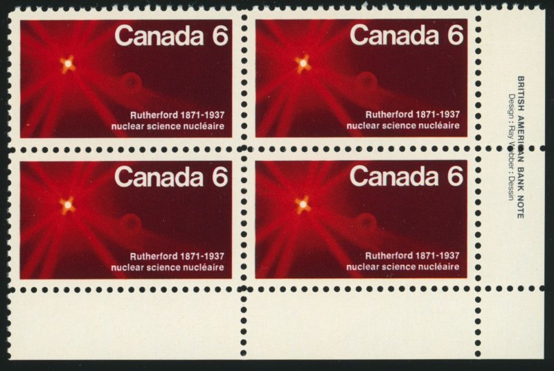 CANADA Sc 534 XF/MNH PLATE BLOCK - 1971 6¢ - Ernest Rutherford