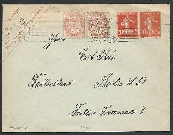 FRANCE USED IN ALGERIA 1909 uprated 10c envelope used to Berlin............61946