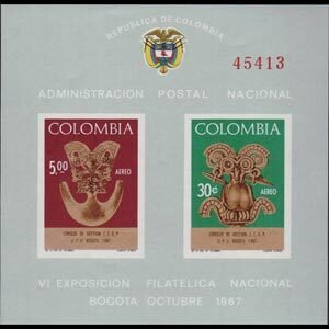 COLOMBIA 1967 - Scott# C496a S/S Ancient Gold NH