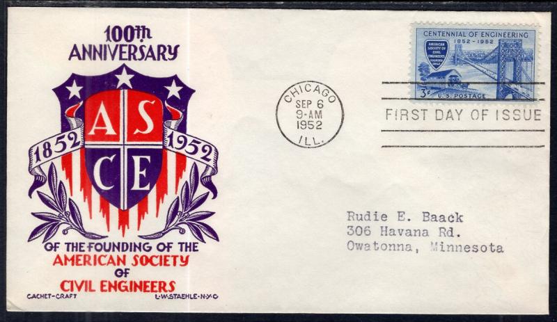 US 1012 Civil Engineers Cachet Craft Staehle Typed FDC