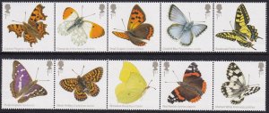 Sc# 3199 / 3208a GB Butterflies 2013 complete set in strips of 5 CV $17.50