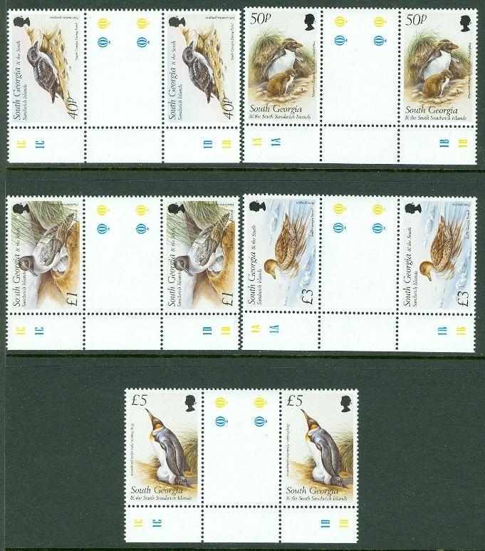 SOUTH GEORGIA : 1999. Scott #109-23, 236-47 Birds. Cplt sets Gutter pairs VF MNH