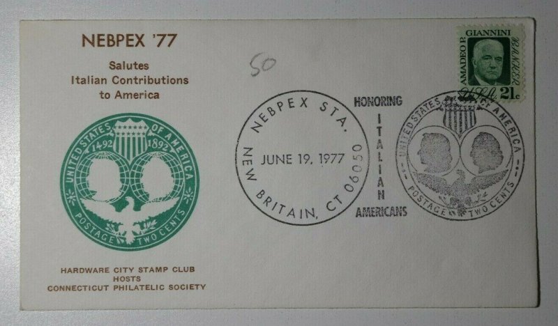 NEBPEX Honor Italian Americans CT 1977 Philatelic Expo U349 columbian design