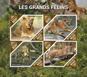 Niger 2019 MNH Wild Animals Stamps Big Cats Lions Tigers Clouded Leopards 4v M/S