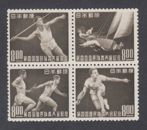 Japan Sc 473a MLH. 1949 4th National Sports Meet, se-tenant block, fresh, VLH