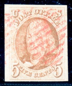 US Stamp #1 Franklin 5c - PSE Cert - XF 90 - USED - SMQ $900.00