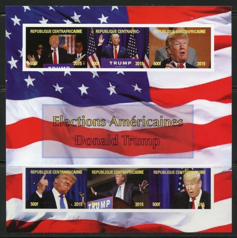 CENTRAL AFRICA  2015  AMERICAN ELECTIONS DONALD TRUMP IMPERFORATE SHEET  MINT NH