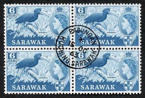 SARAWAK SG206 1964 6c Greenish Blue Wmk w12 CDS Block Cat 20 pounds