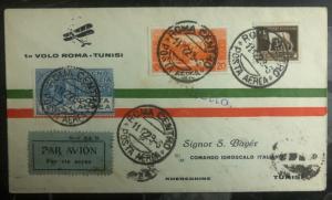 1929 Roma Italy First Flight Airmail Cover To Tunis Tunisia Sc# C6