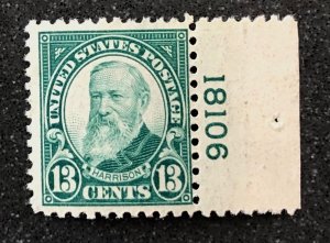 US scott# 622 MNH OG VF+ 1926 13c Harrison with plate number