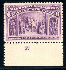 USAstamps Unused XF US 1893 Columbian Expo Z Scott 235 OG MNH 