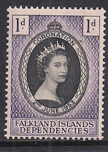 Falkland Island Depd 1953 QE2  1d Coronation Umm SG G25 ( C712 )