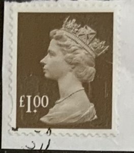 GREAT BRITAIN MACHINS SRLF ADHESIVE 2013  £1. BROWN SGU2934 USED