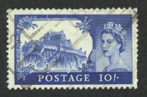 Great Britain Scott 373 Used H - 1959 10sh Edinburgh Castle - SCV $2.00