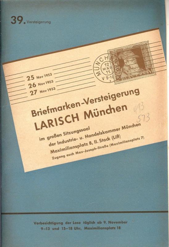 Larish: Sale # 39  -  39. Versteigerung, A. Larish-Munche...