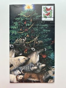 2025 Holiday Cheer FDC Hand Crafted Cachet Woodland Wild Animals With Tree