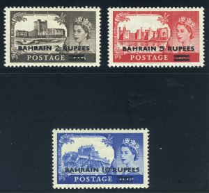 Bahrain 1955 QEII Surcharges set (Type II) complete MLH. SG 94a-96a.