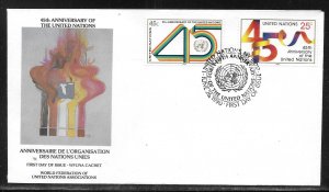 United Nations NY 577-578 45th UN WFUNA Cachet FDC First Day Cover