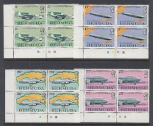 BERMUDA # 318-321 VF-MNH PLATE BLOCKS OF 4 AIR SHIPS,PLANES.FLYING BOAT ETC