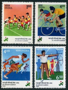 India 1325-1328,MNH.Michel 1266-1269. Asian Games 1990:Kabbadi,Cycling,Archery.