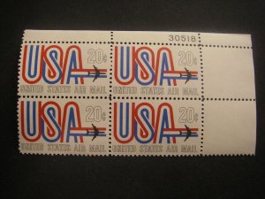 Scott C75, 20c USA & Jet, PB4 #30518 UR, MNH Airmail, Durland Premium