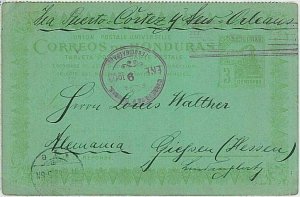 24172  - HONDURAS - POSTAL HISTORY - STATIONERY CARD to GERMANY 1908 - TRAINS